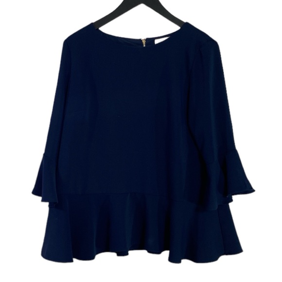 Sail To Sable Flutter Sleeve Peplum Top in Navy Size Large - Picture 4 of 6
